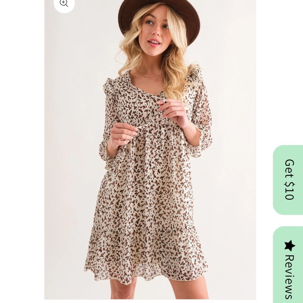 NWT - Leopard Ruffle Hem Woven Mini Dress - in Ivory